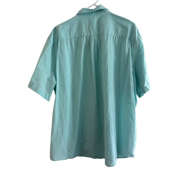 Vineyard Vines Whale Shirt Mens XXL Aqua Button-Up Cotton Linen Blend Short Slee - Picture 5 of 5